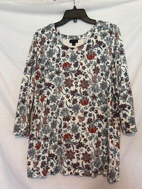 J. Jill White Floral Tunic with Red and Blue Paisley Print